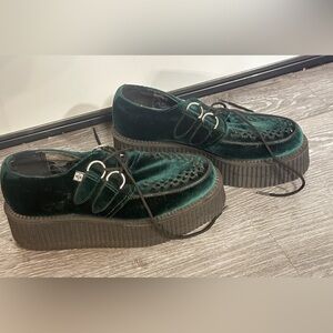 T.U.K. Green Velvet Platform Creepers